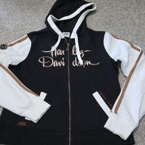 Harley-Davidson Black White and Tan Zip-Up Hoodie
